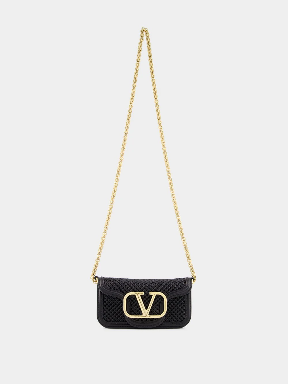 Black Small Leather Shoulder Bag with Gold VLogo - Image 2