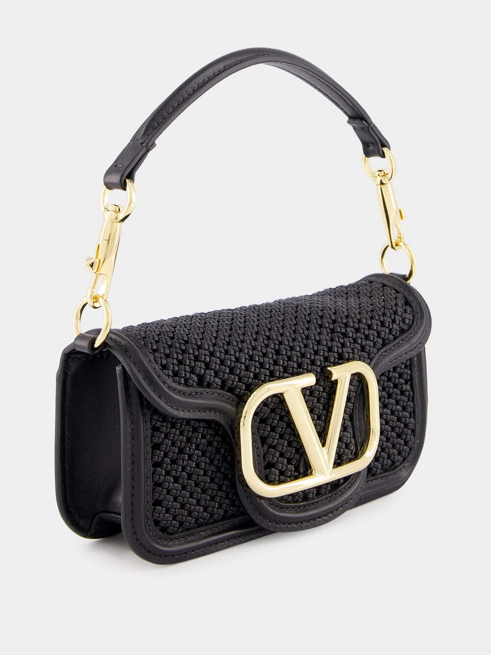 Black Small Leather Shoulder Bag with Gold VLogo - Image 3