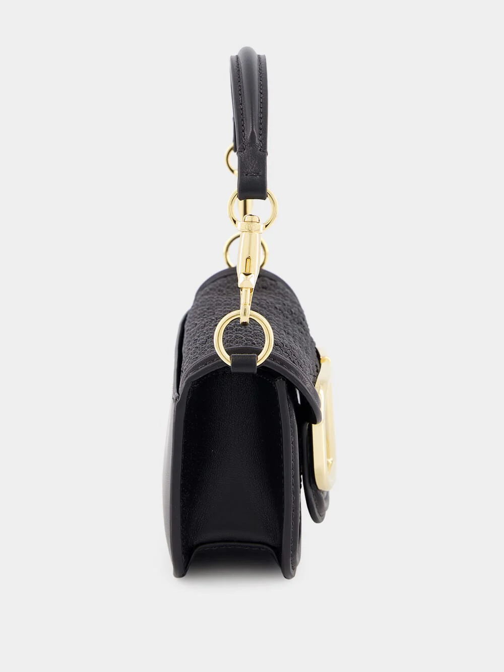 Black Small Leather Shoulder Bag with Gold VLogo - Image 4