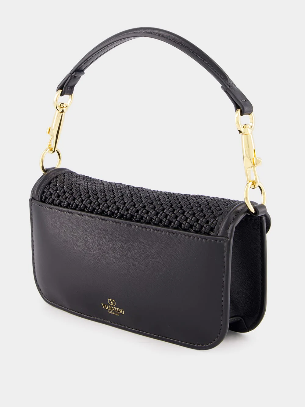 Black Small Leather Shoulder Bag with Gold VLogo - Image 5