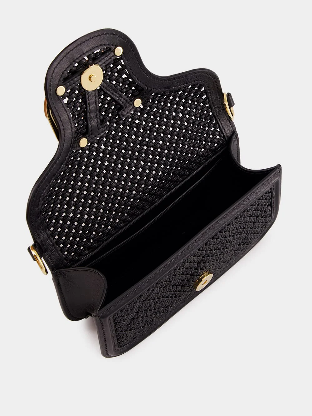 Black Small Leather Shoulder Bag with Gold VLogo - Image 6
