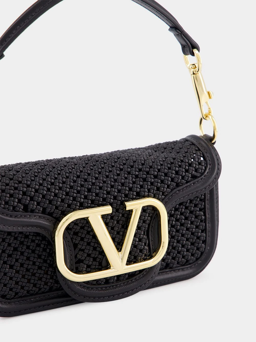 Black Small Leather Shoulder Bag with Gold VLogo - Image 7