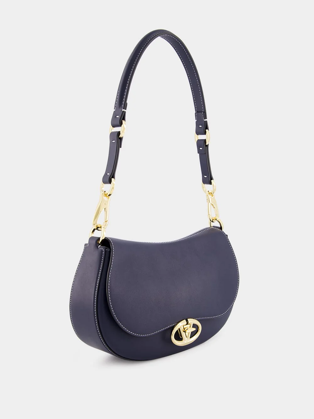 Blue Ohval Small Nappa Leather Shoulder Bag - Image 3