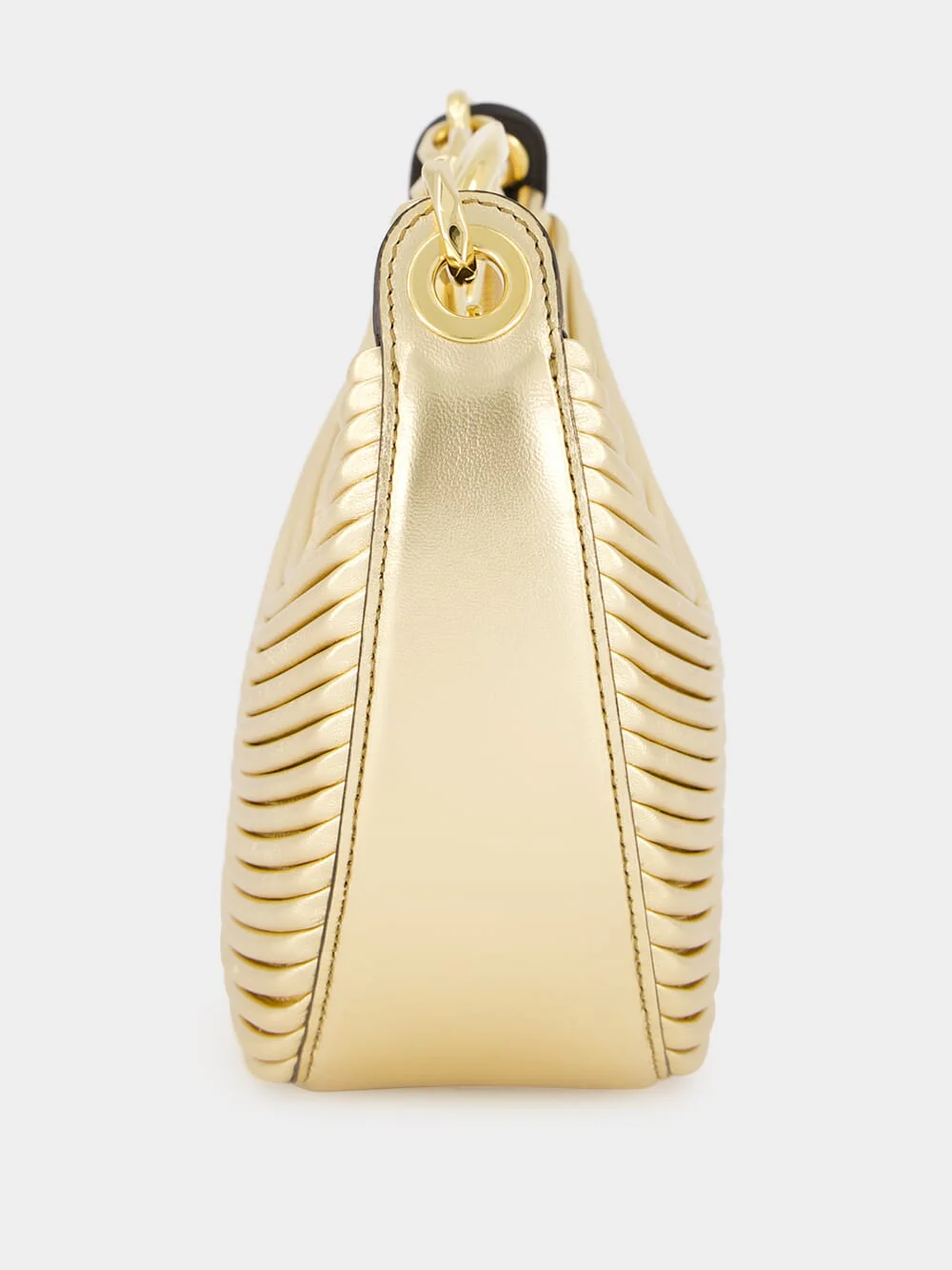 Gold Nappa Leather Mini Hobo Moon Bag with VLogo Chain - Image 4