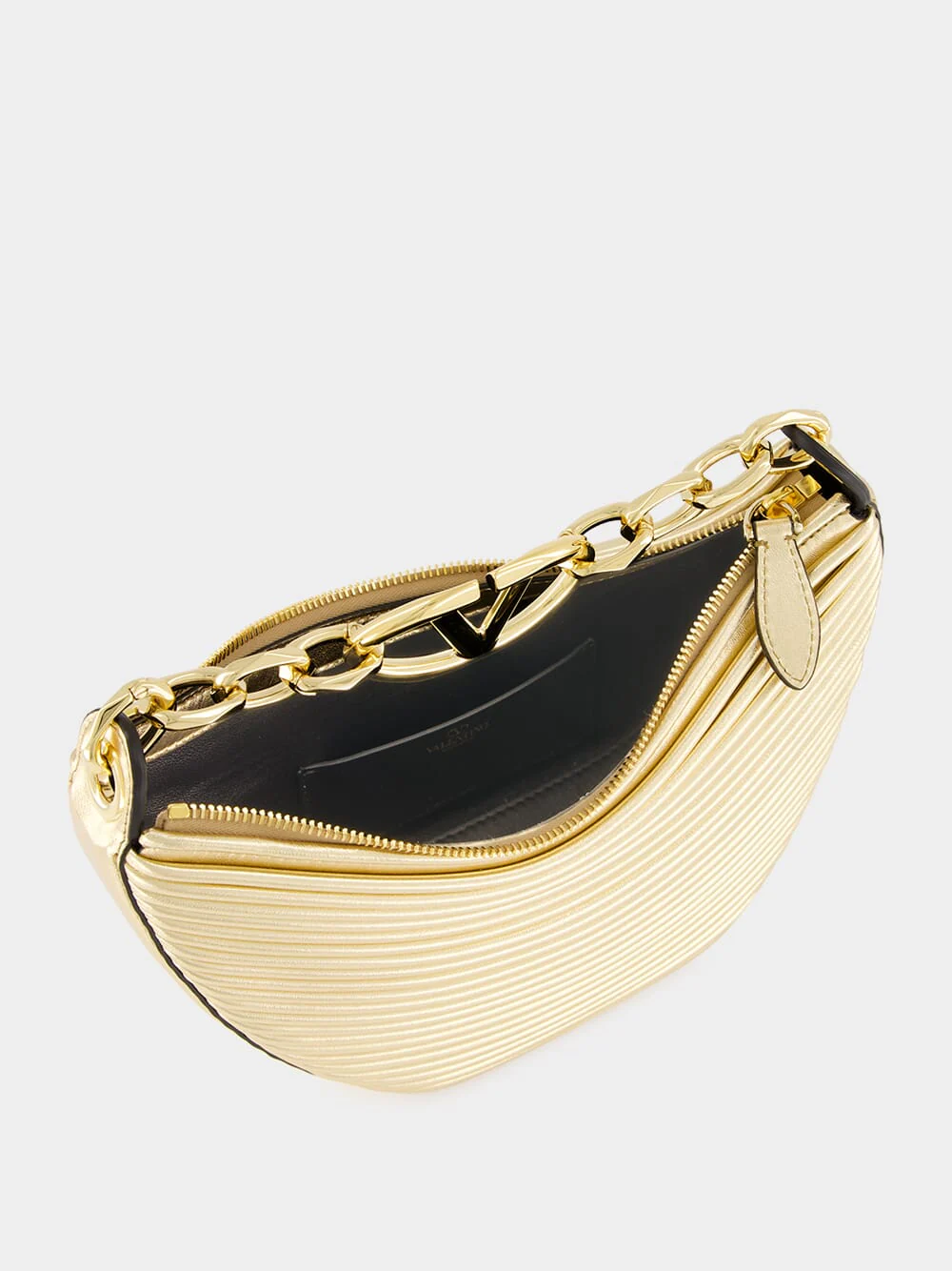 Gold Nappa Leather Mini Hobo Moon Bag with VLogo Chain - Image 6