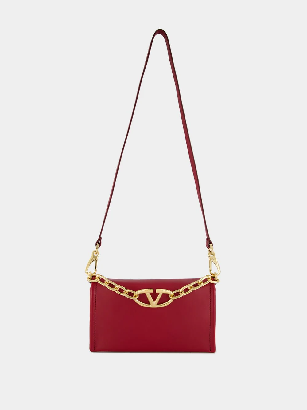 Red Nappa Leather Mini VLogo Chain Clutch - Image 2