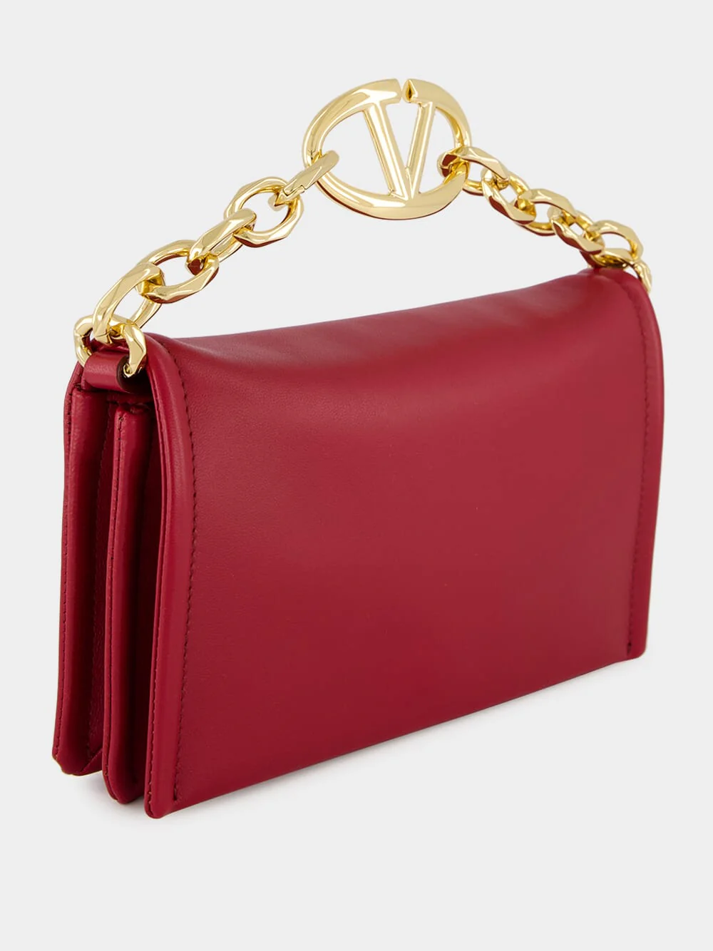 Red Nappa Leather Mini VLogo Chain Clutch - Image 3