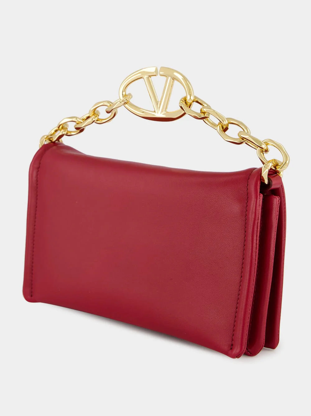 Red Nappa Leather Mini VLogo Chain Clutch - Image 5