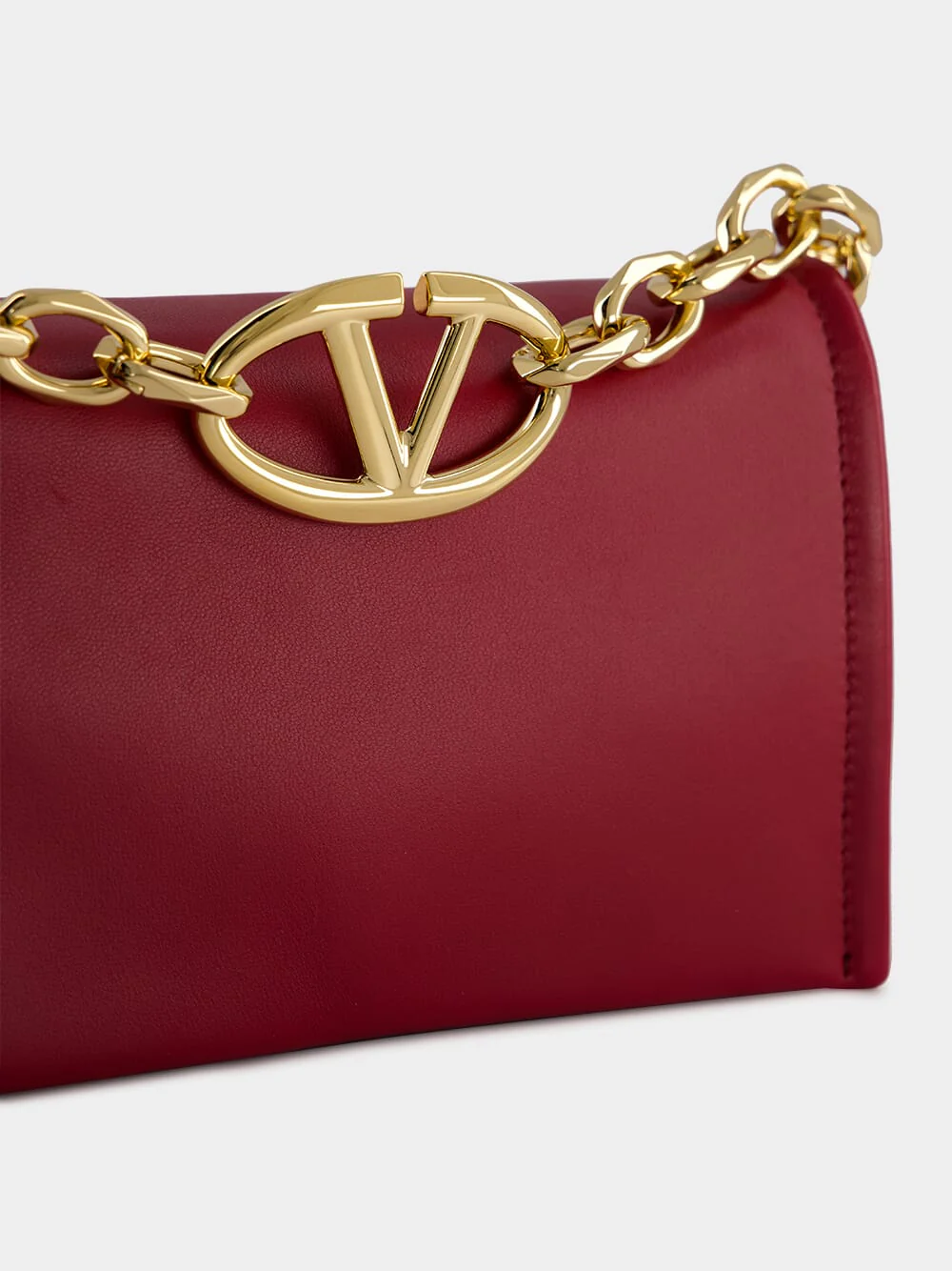 Red Nappa Leather Mini VLogo Chain Clutch - Image 7