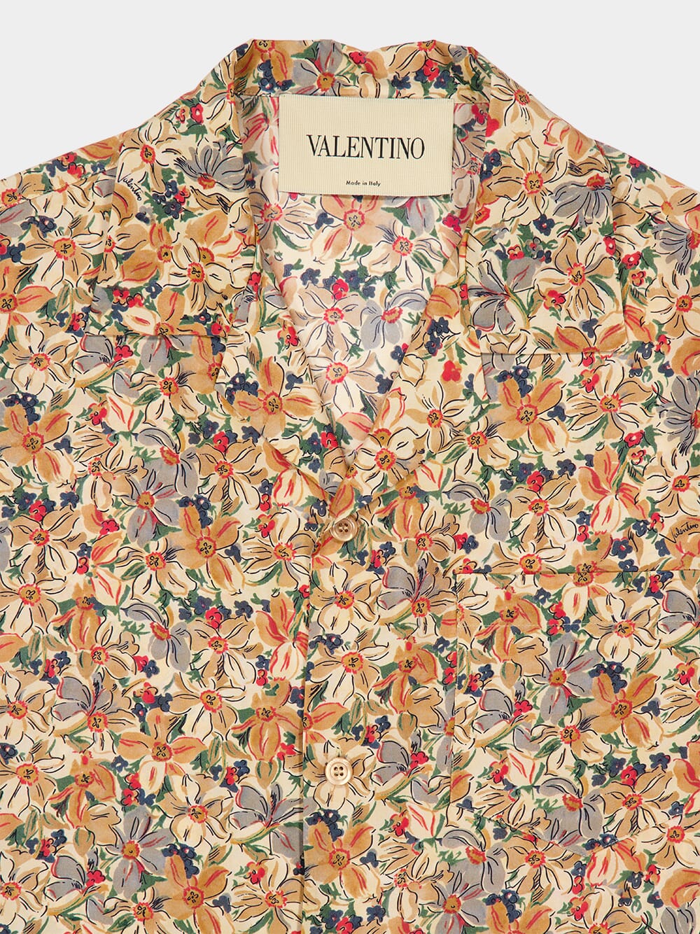 Beige Bowling Shirt in Silk with Papier Floral Print - Image 3