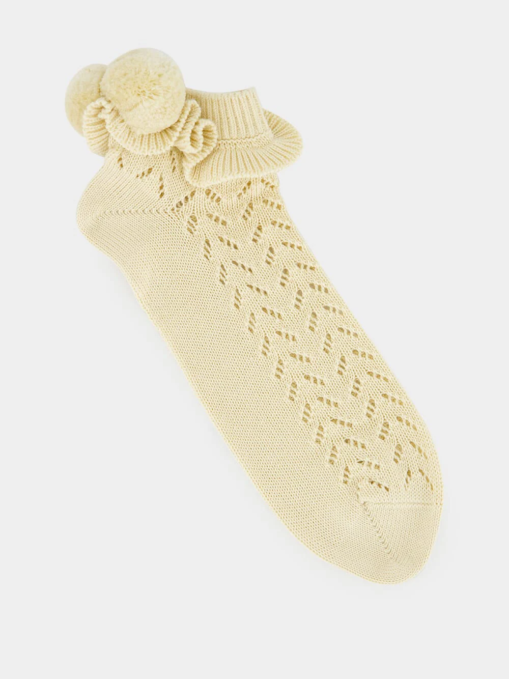 Beige Cotton Socks with Pom-Pom Detail - Image 2