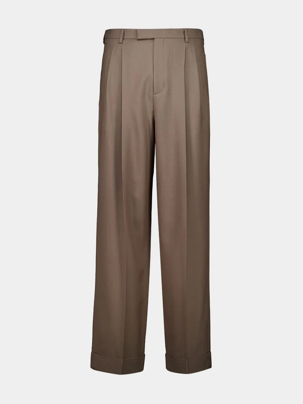 Beige Cuffed Natté Wool Trousers