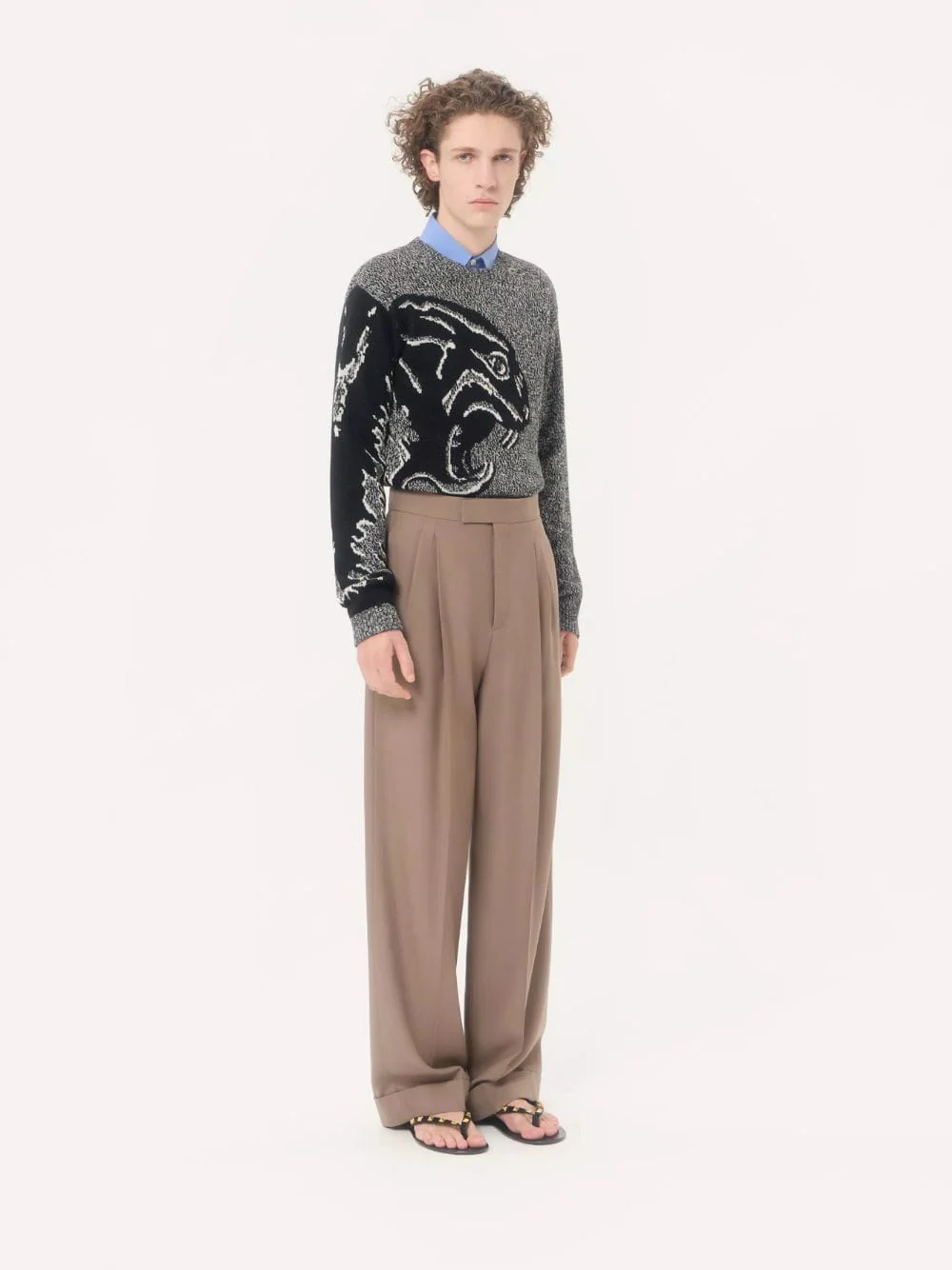 Beige Cuffed Natté Wool Trousers - Image 2