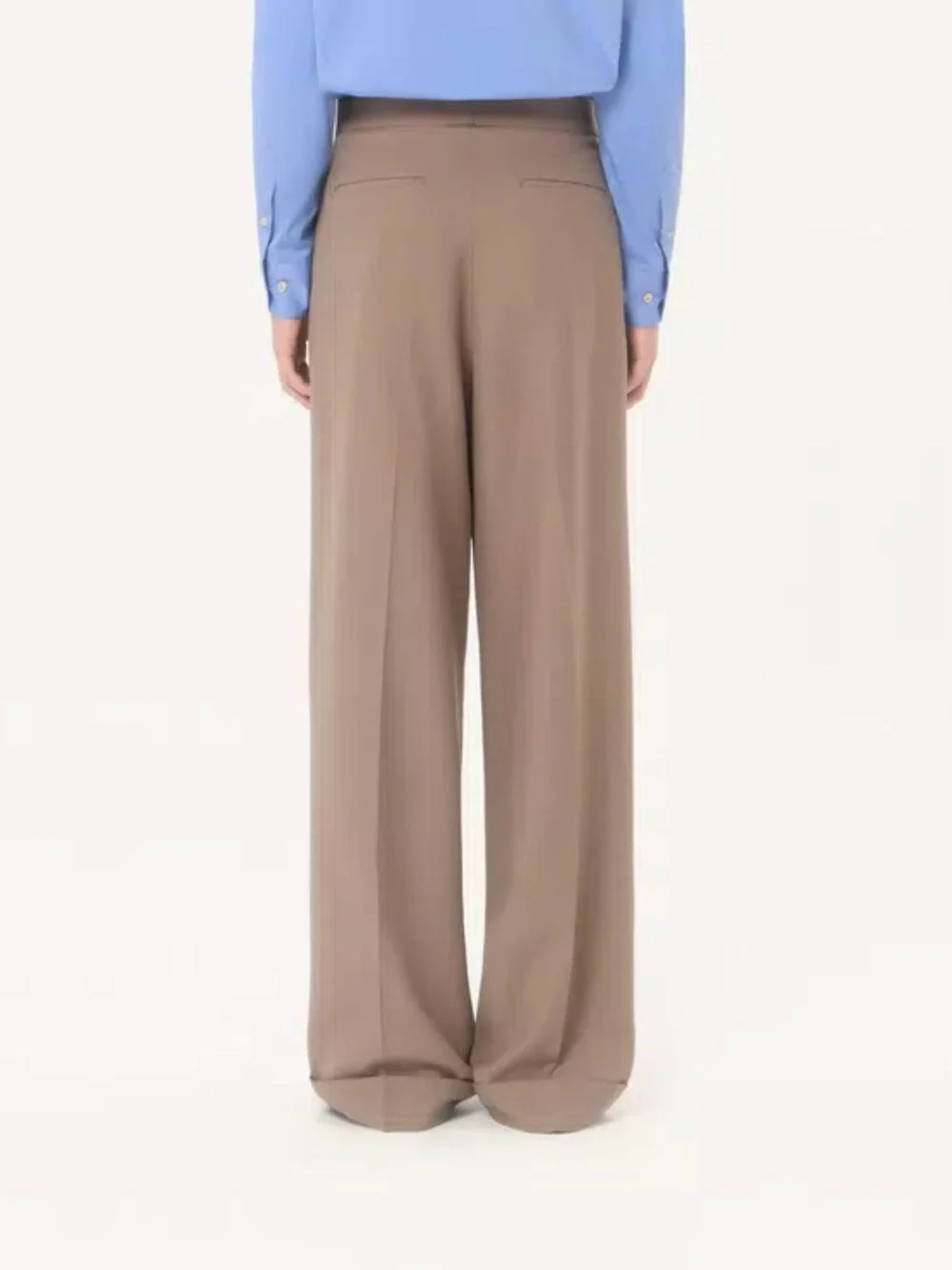 Beige Cuffed Natté Wool Trousers - Image 4