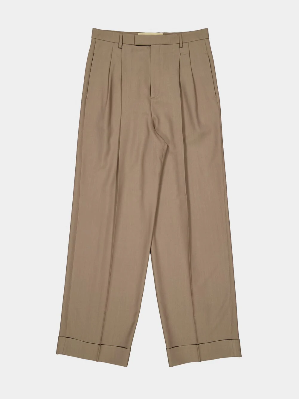 Beige Cuffed Natté Wool Trousers - Image 6