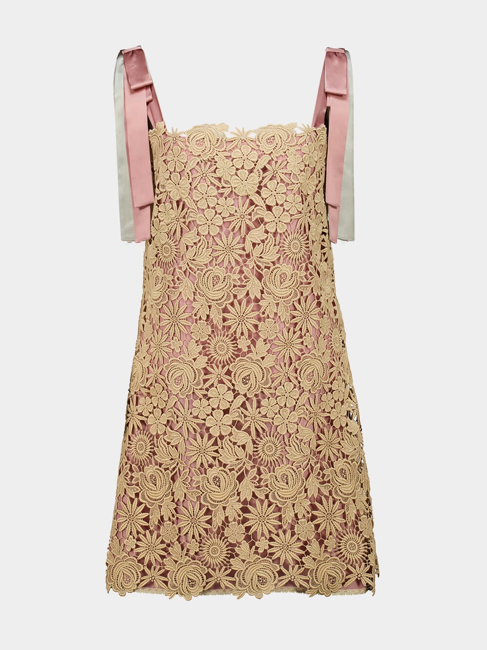 Beige Guipure Flower Mix Mini Dress - Image 2