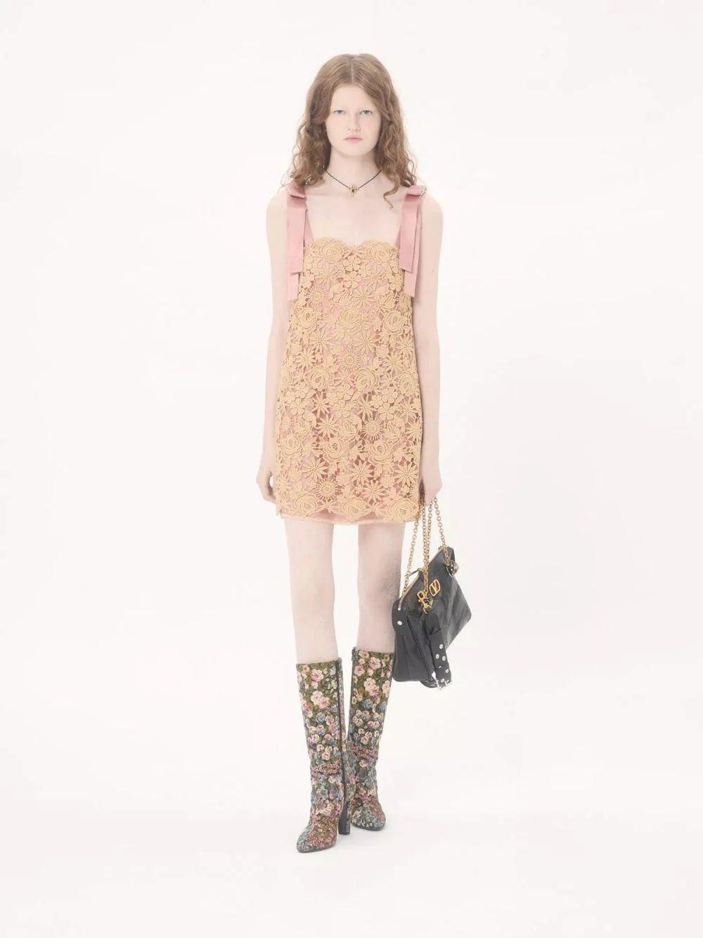 Beige Guipure Flower Mix Mini Dress - Image 3
