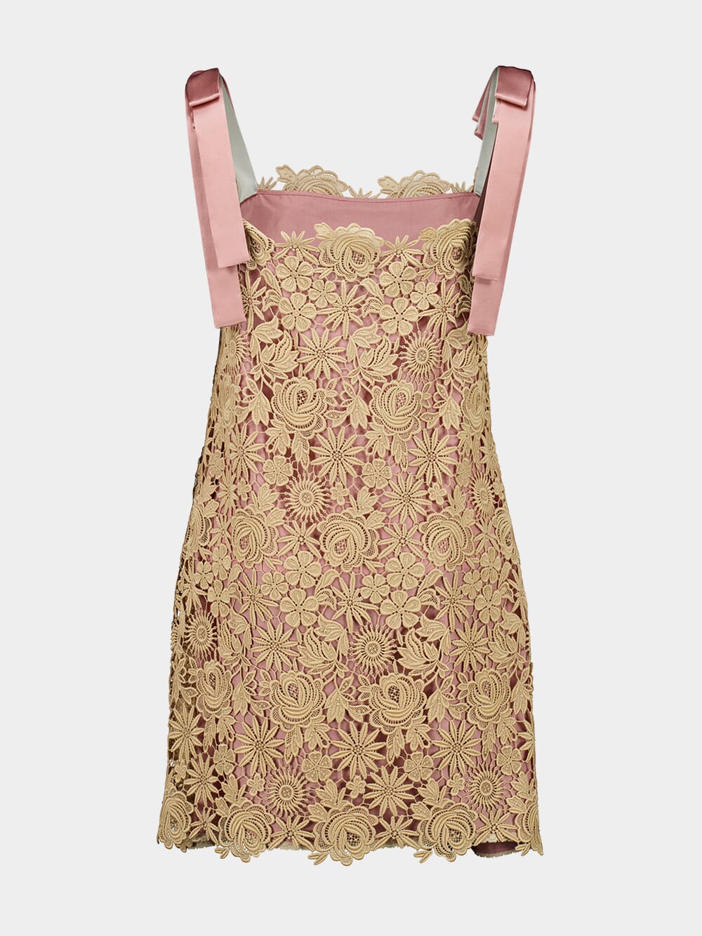 Beige Guipure Flower Mix Mini Dress - Image 4