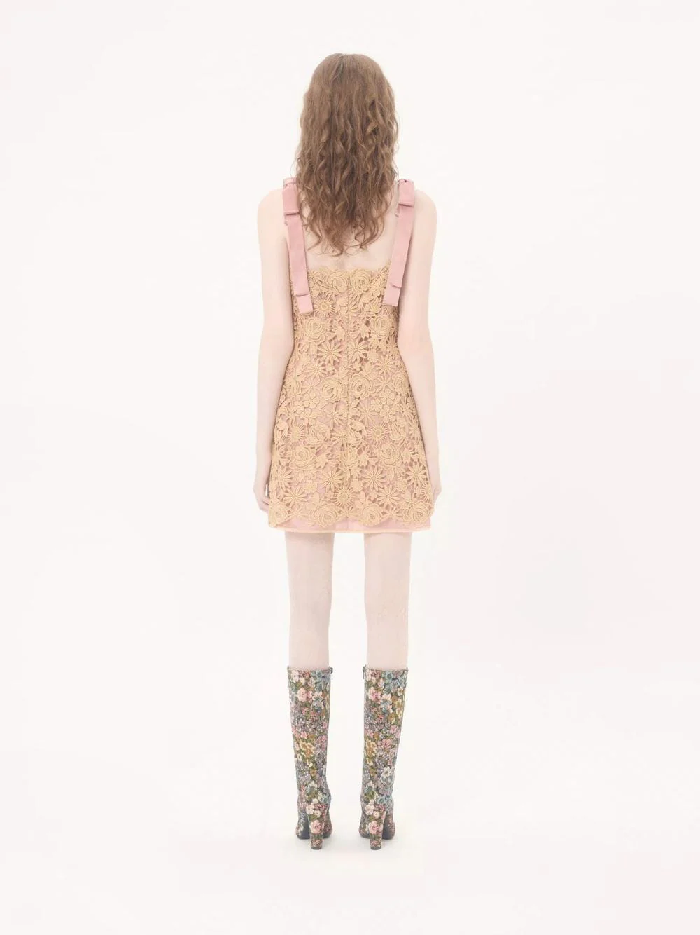 Beige Guipure Flower Mix Mini Dress - Image 5