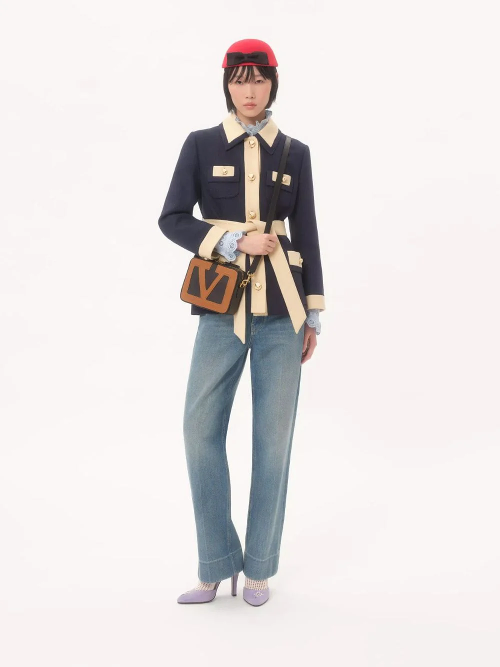 Belted Peacoat in Provence Blue and Birch