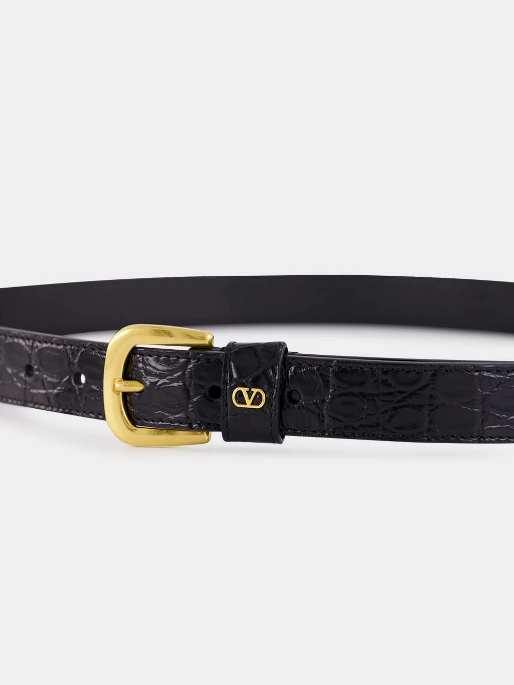 Black Alligator Leather VLogo Belt - Image 3