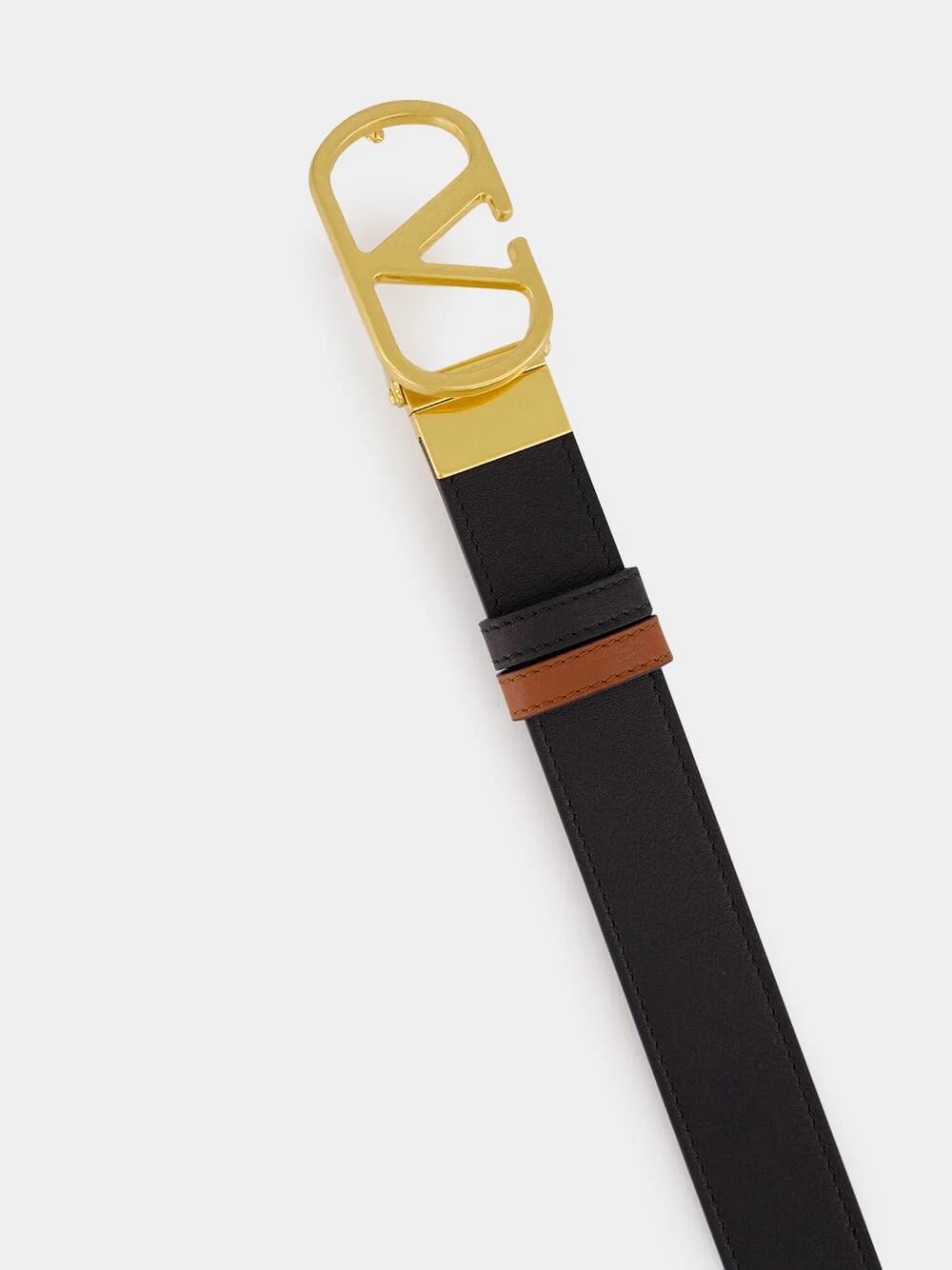 Black and Brown Reversible Calfskin VLogo Belt - Image 3