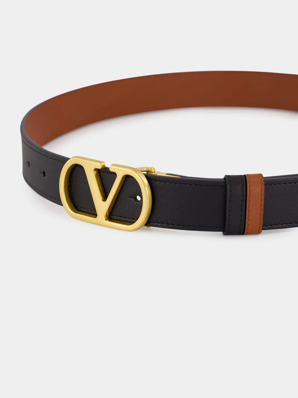 Black and Brown Reversible Calfskin VLogo Belt - Image 4