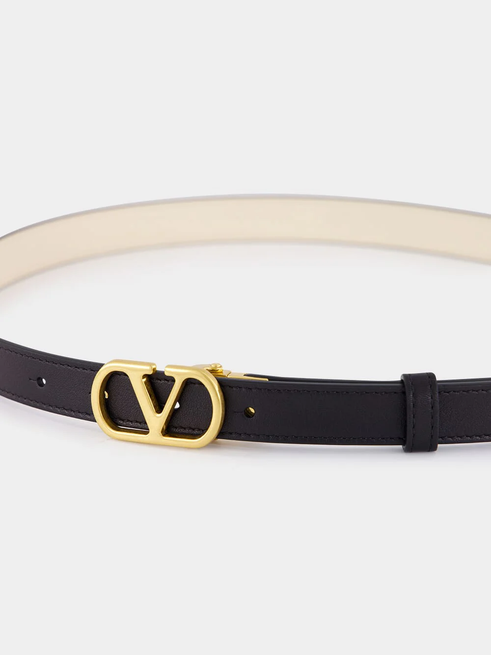 Black and Butter White Reversible Calf Leather Belt with Vlogo - Image 4