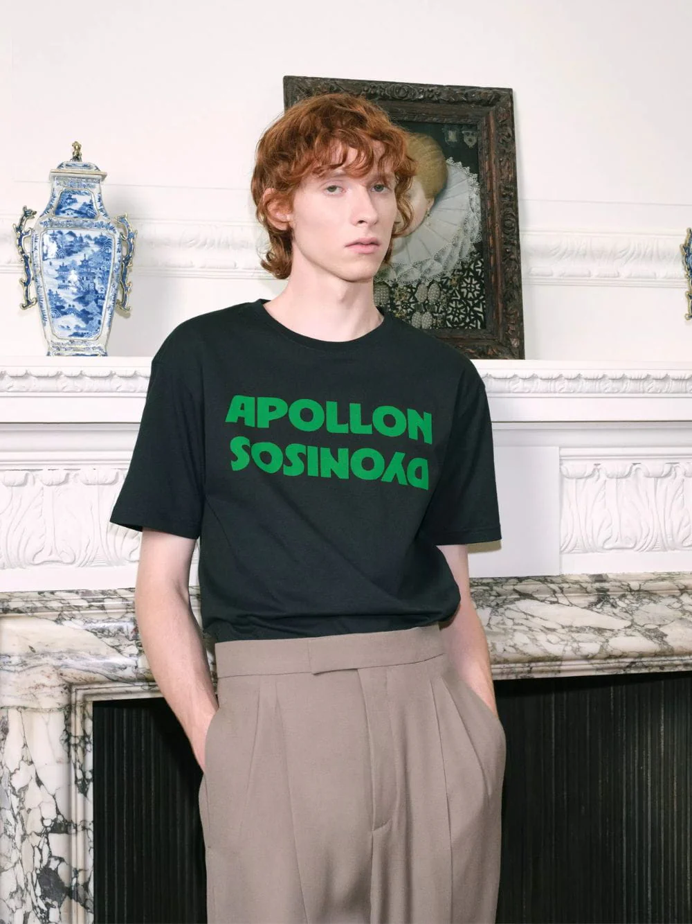 Black and Green T-Shirt with Apollon/Dyonisos Print