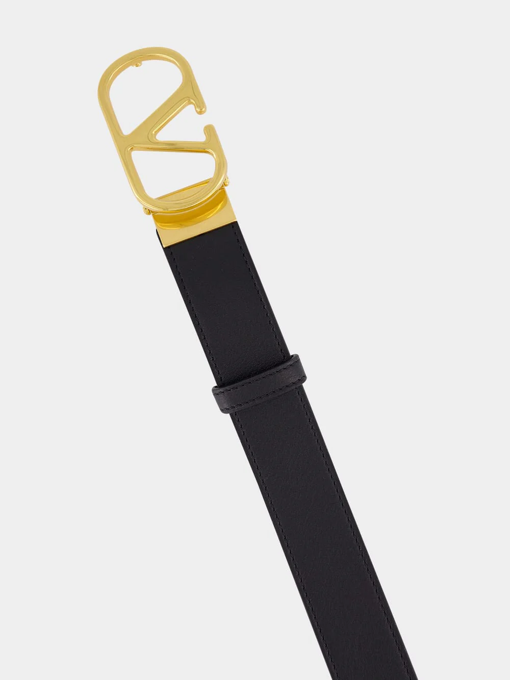 Black and Ivory Reversible Leather VLogo Belt - Image 3