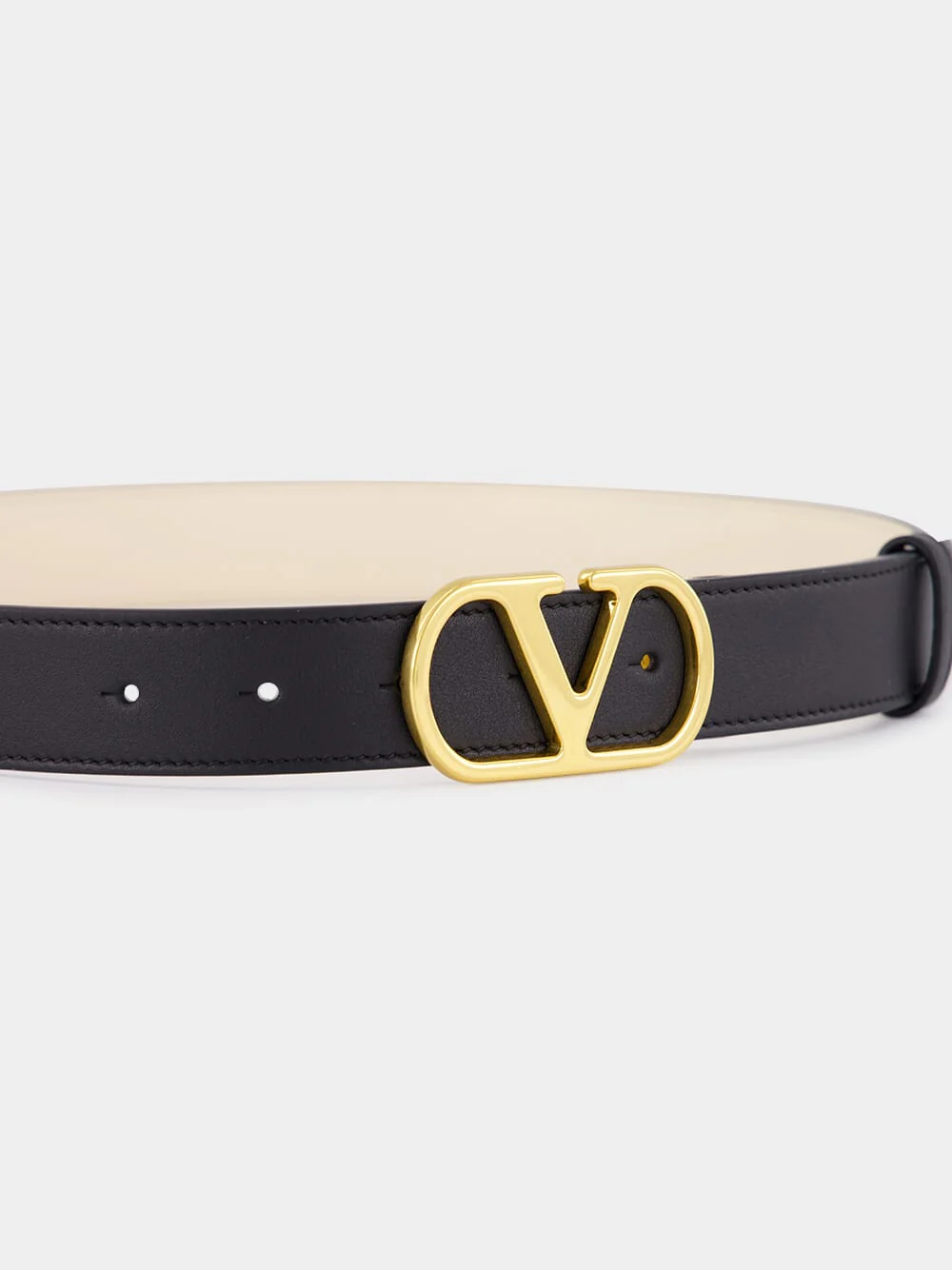 Black and Ivory Reversible Leather VLogo Belt - Image 4