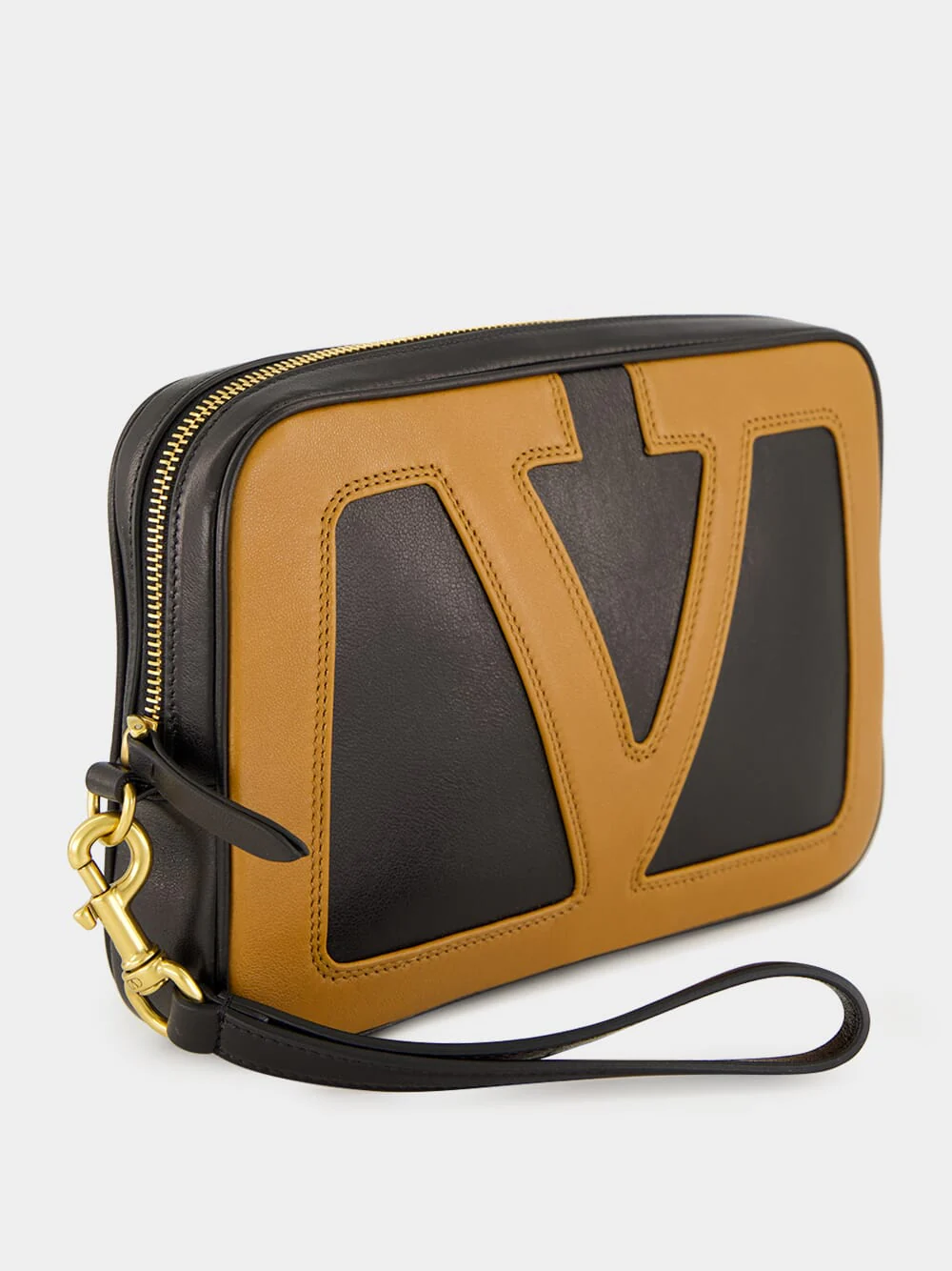 Black and Spice Leather Pouch with Vlogo - Image 3