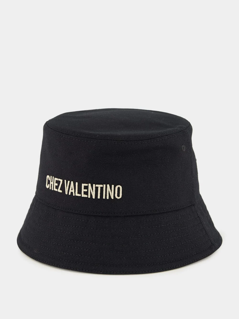 Black Bucket Hat with Chez Valentino Ivory Logo