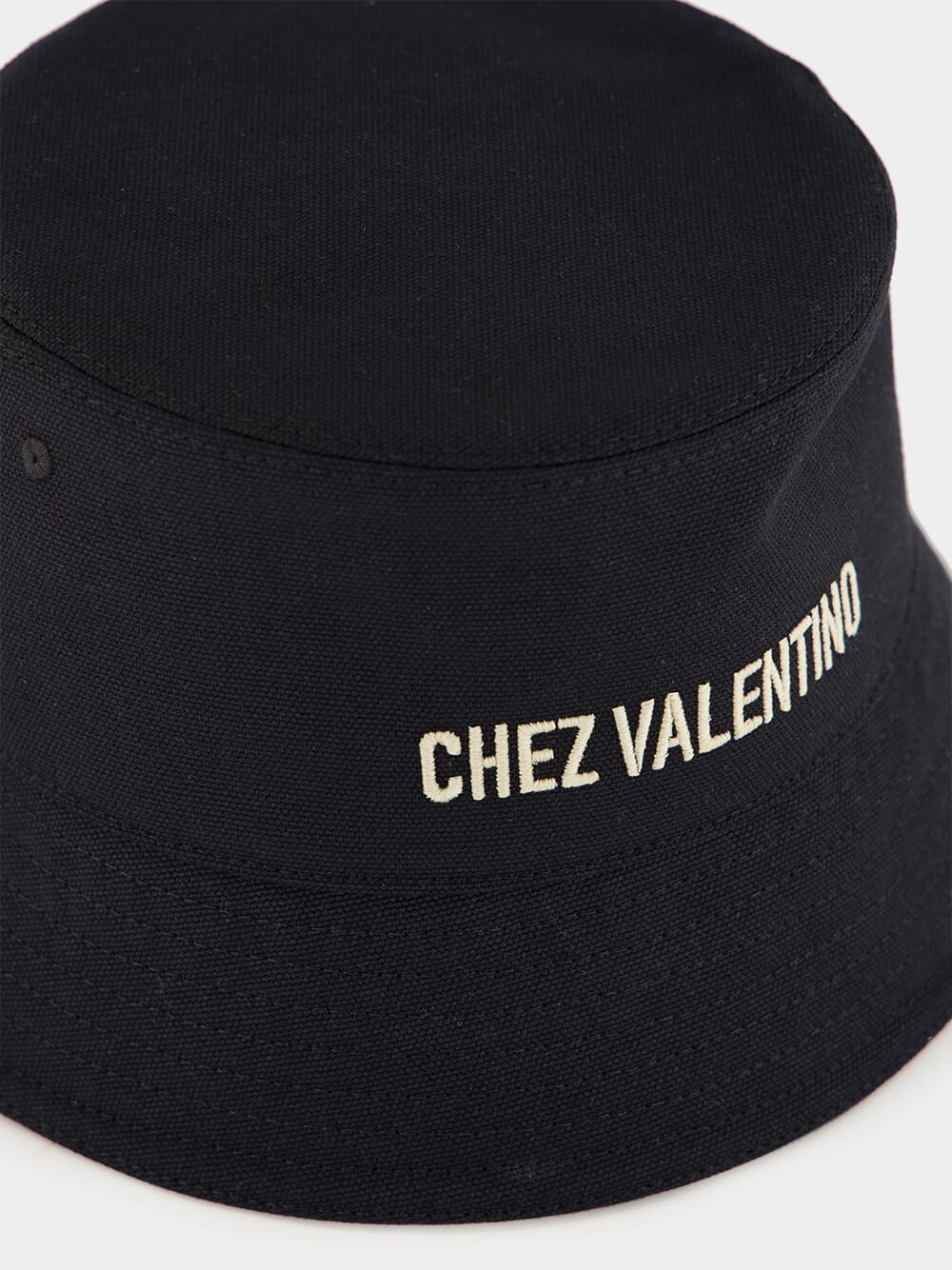 Black Bucket Hat with Chez Valentino Ivory Logo - Image 3