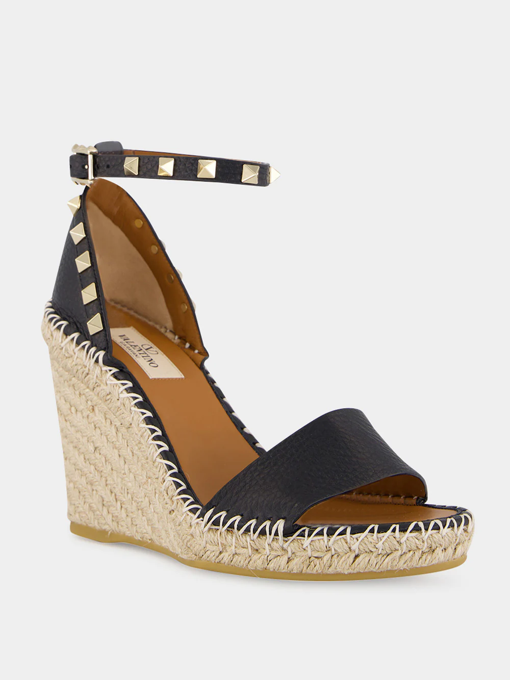 Black Calf Leather Wedge Espadrille Sandals - Image 2