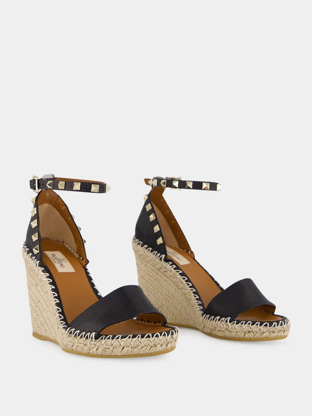 Black Calf Leather Wedge Espadrille Sandals - Image 3