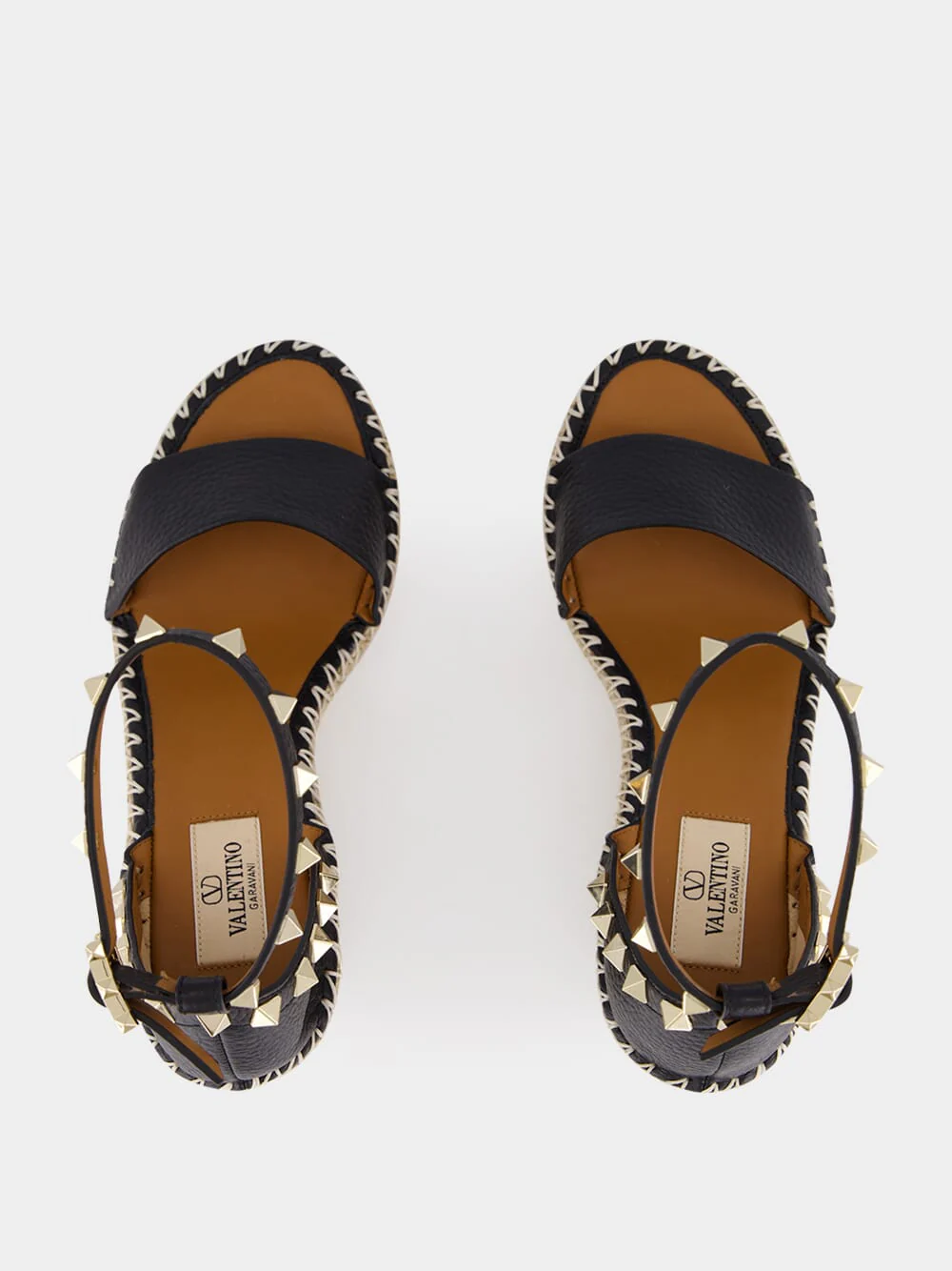 Black Calf Leather Wedge Espadrille Sandals - Image 4