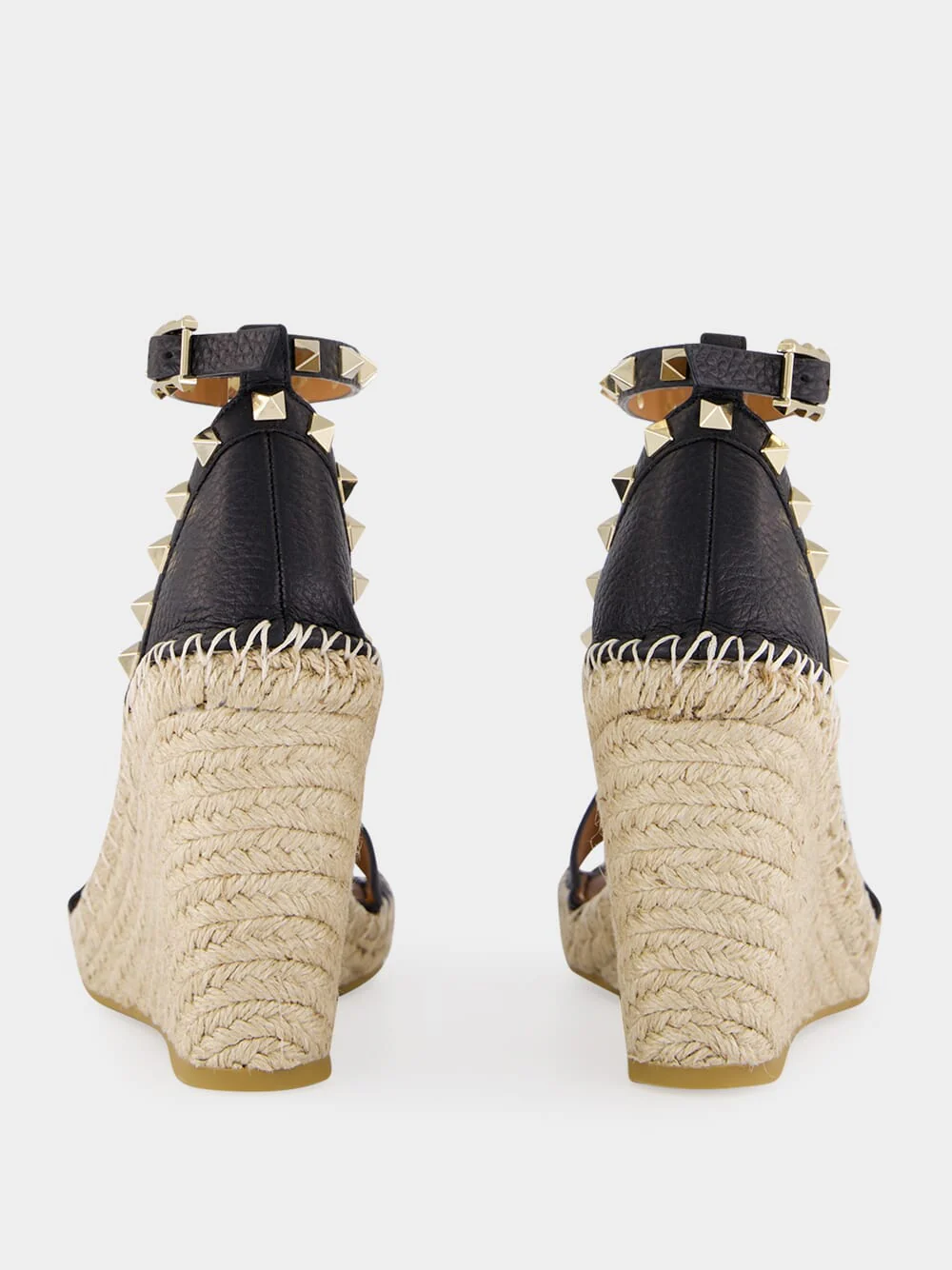 Black Calf Leather Wedge Espadrille Sandals - Image 5