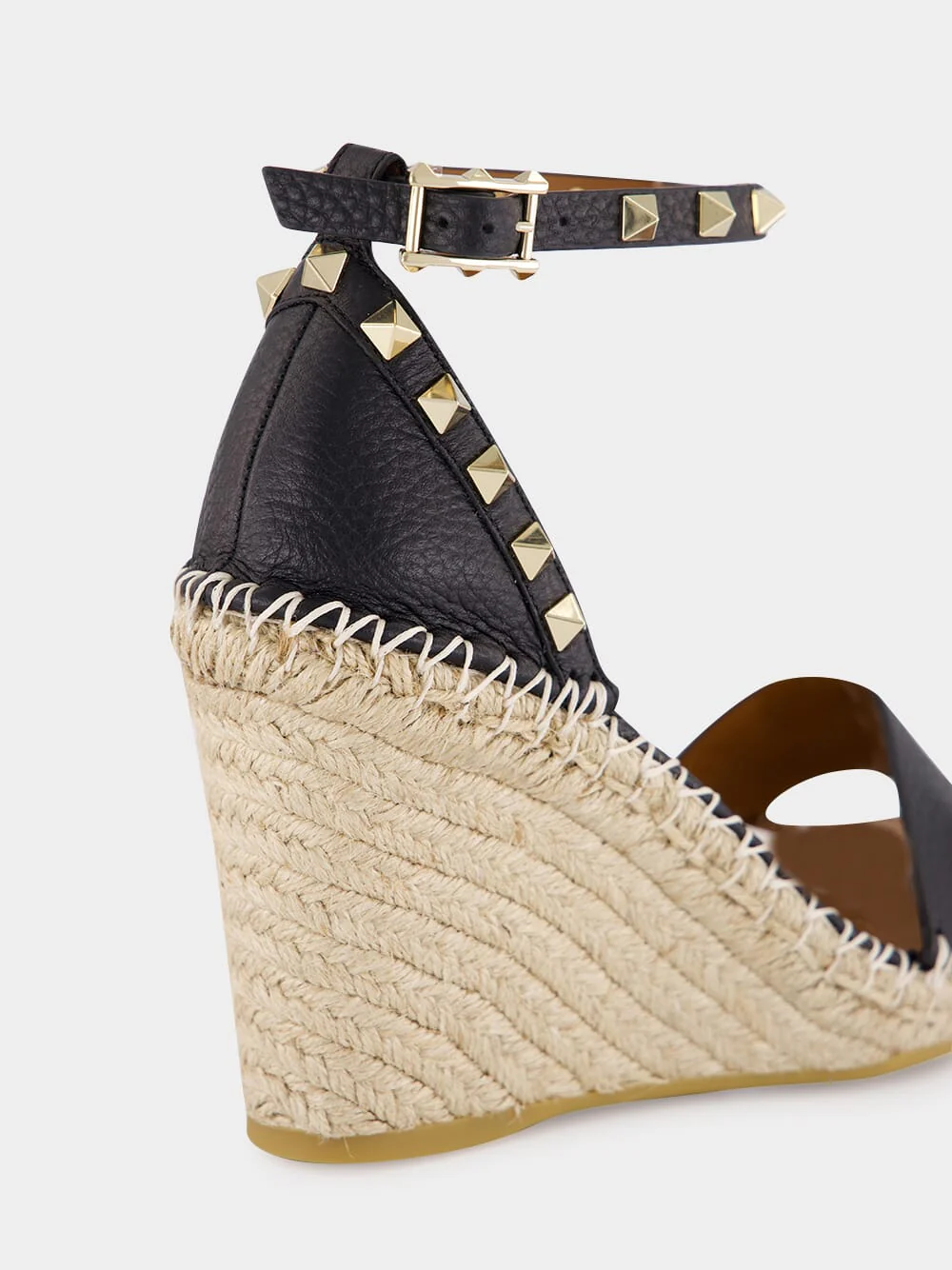Black Calf Leather Wedge Espadrille Sandals - Image 6