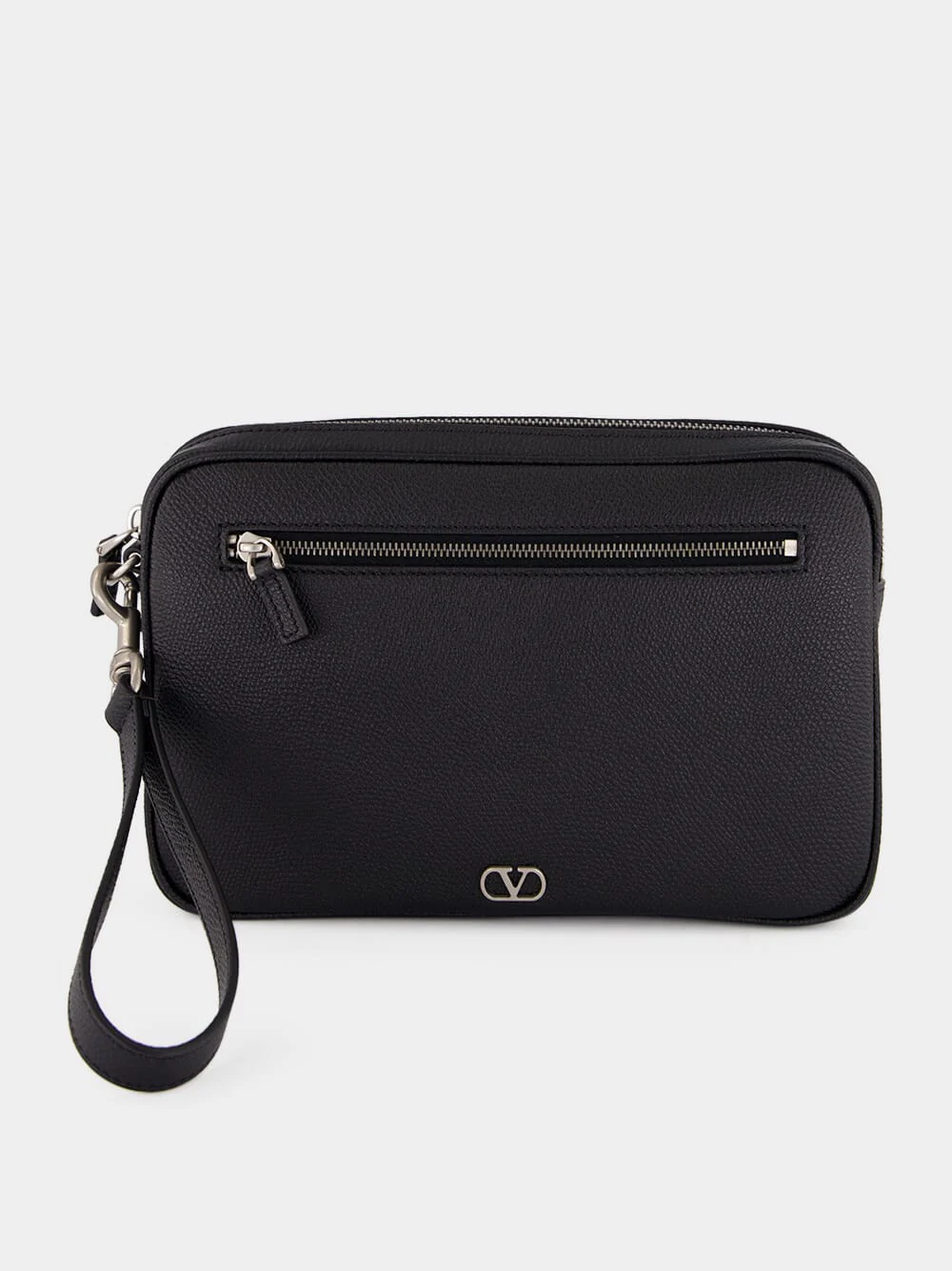 Black Calf Leather Wrist Pouch