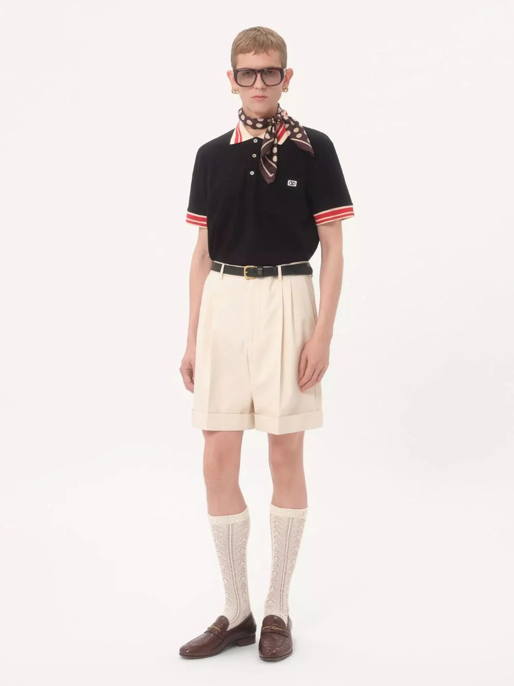 Black Cotton Piqué Polo Shirt with VLogo Patch