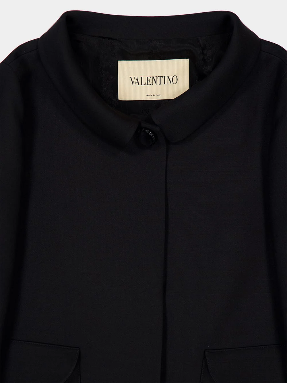 Black Crepe Couture Jacket with V Detail - Image 3
