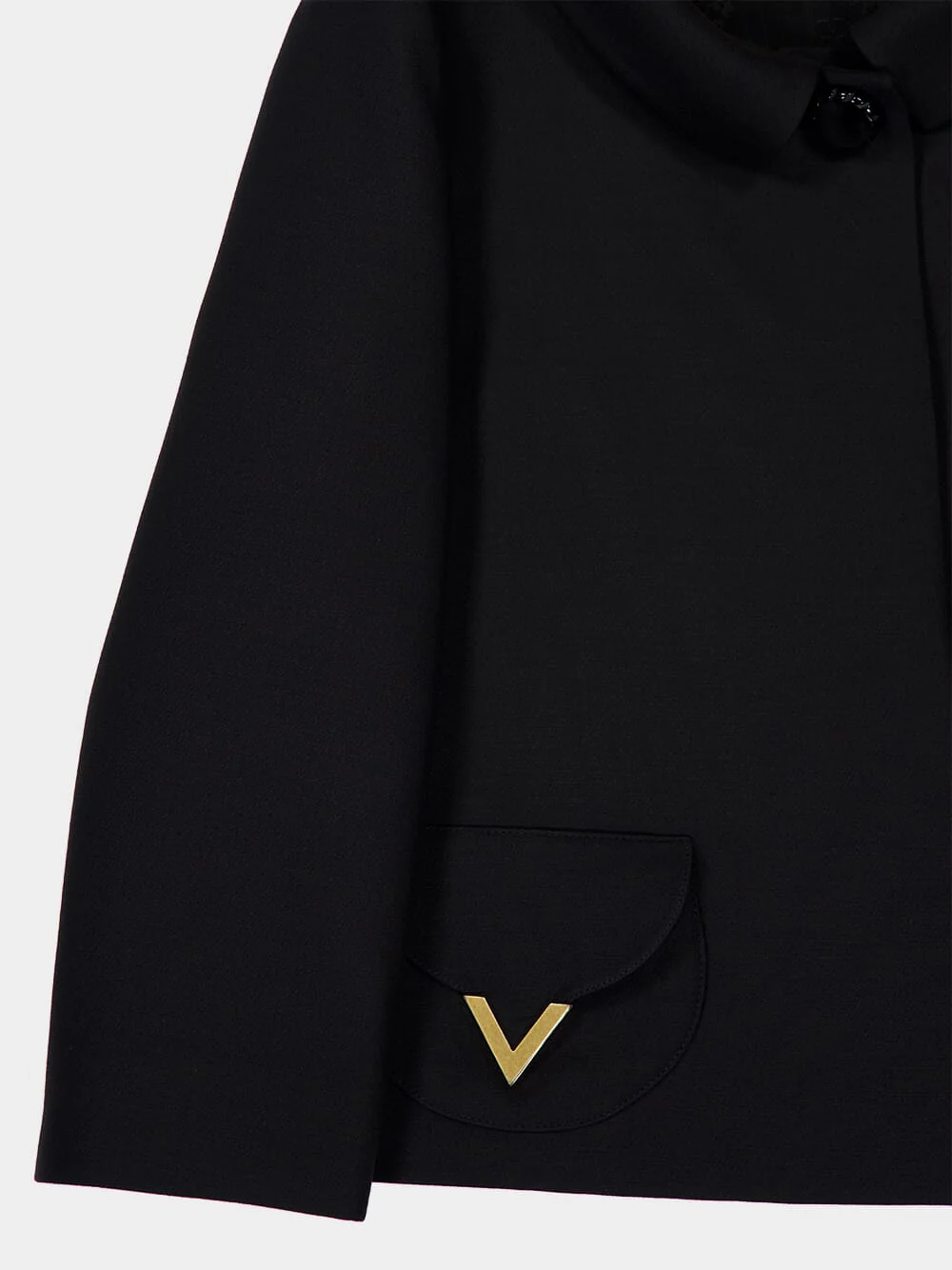 Black Crepe Couture Jacket with V Detail - Image 4