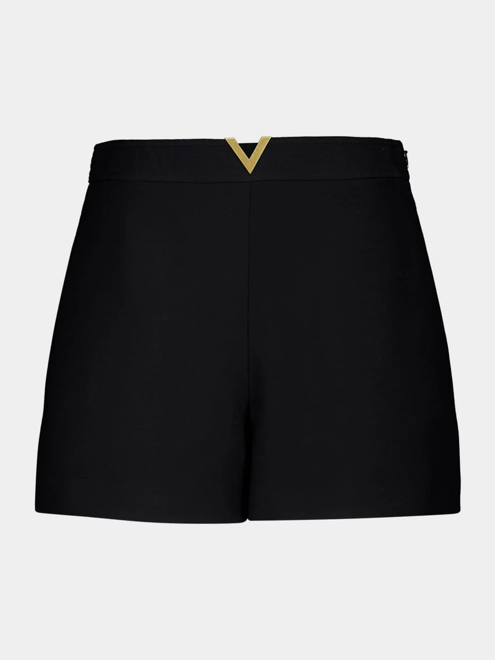 Black Crepe Couture Virgin Wool Shorts with V Detail