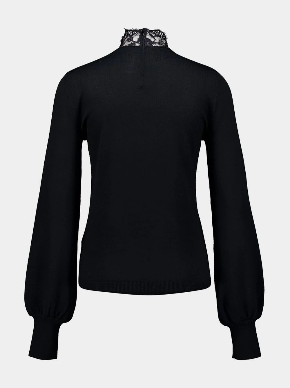 Black Crew-Neck Jumper with Lace Details in Virgin Wool - Image 2