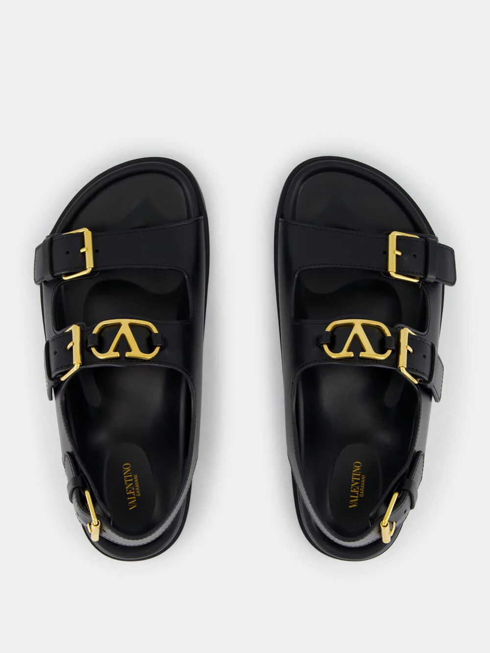 Black Flat Leather Sandals with VLogo Buckles - Image 11