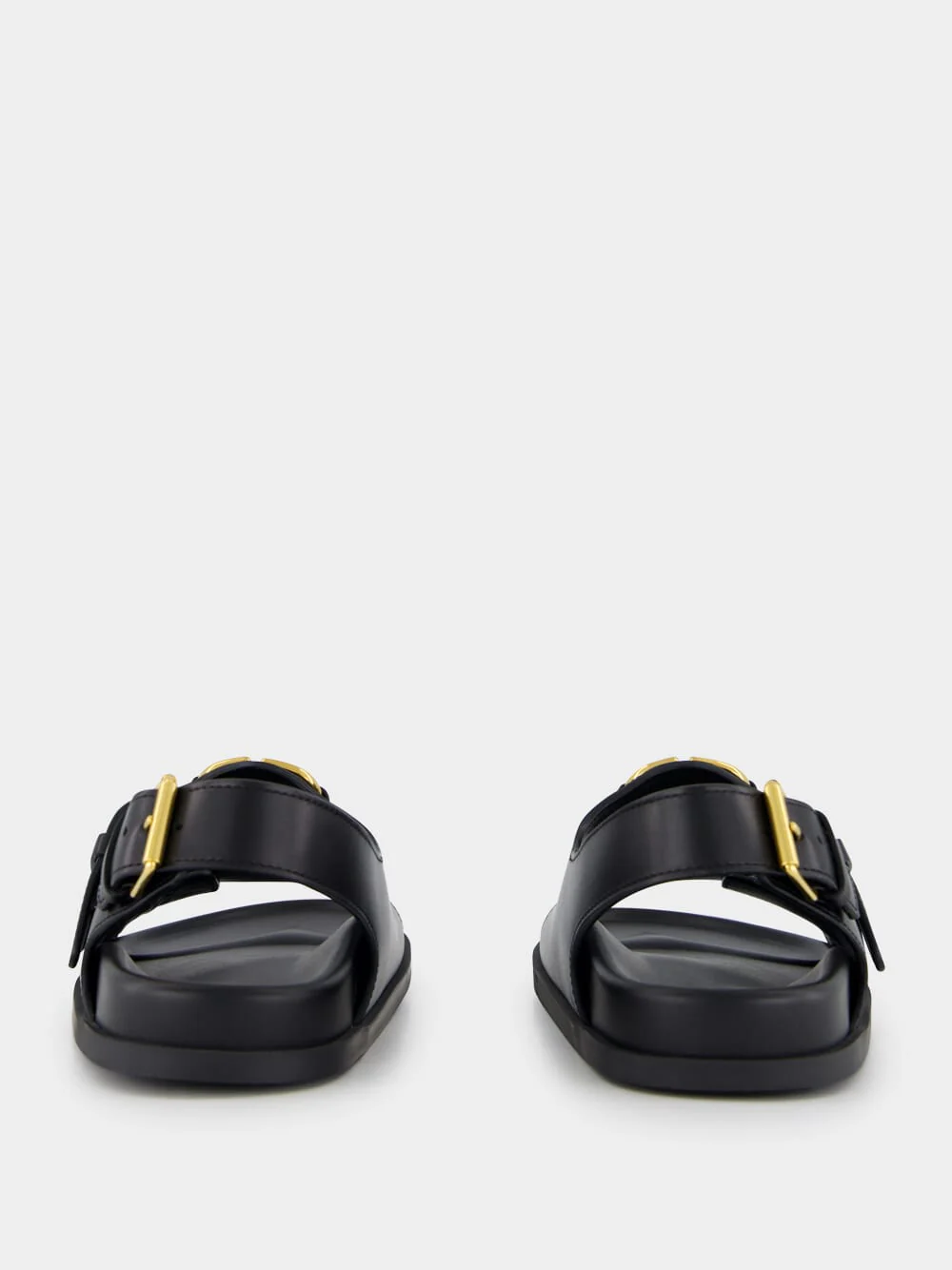 Black Flat Leather Sandals with VLogo Buckles - Image 12