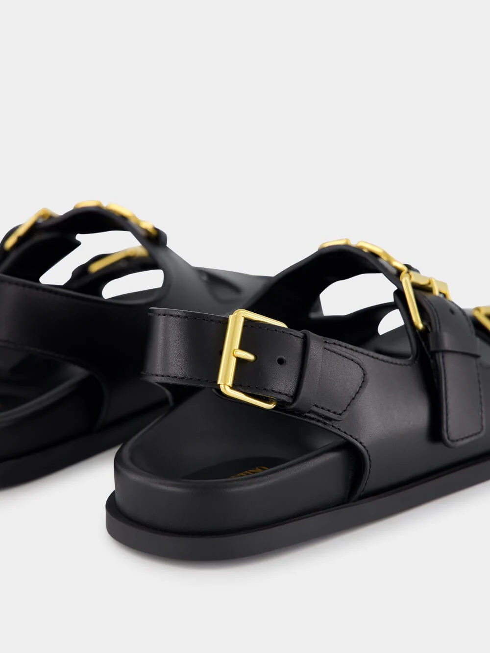 Black Flat Leather Sandals with VLogo Buckles - Image 13