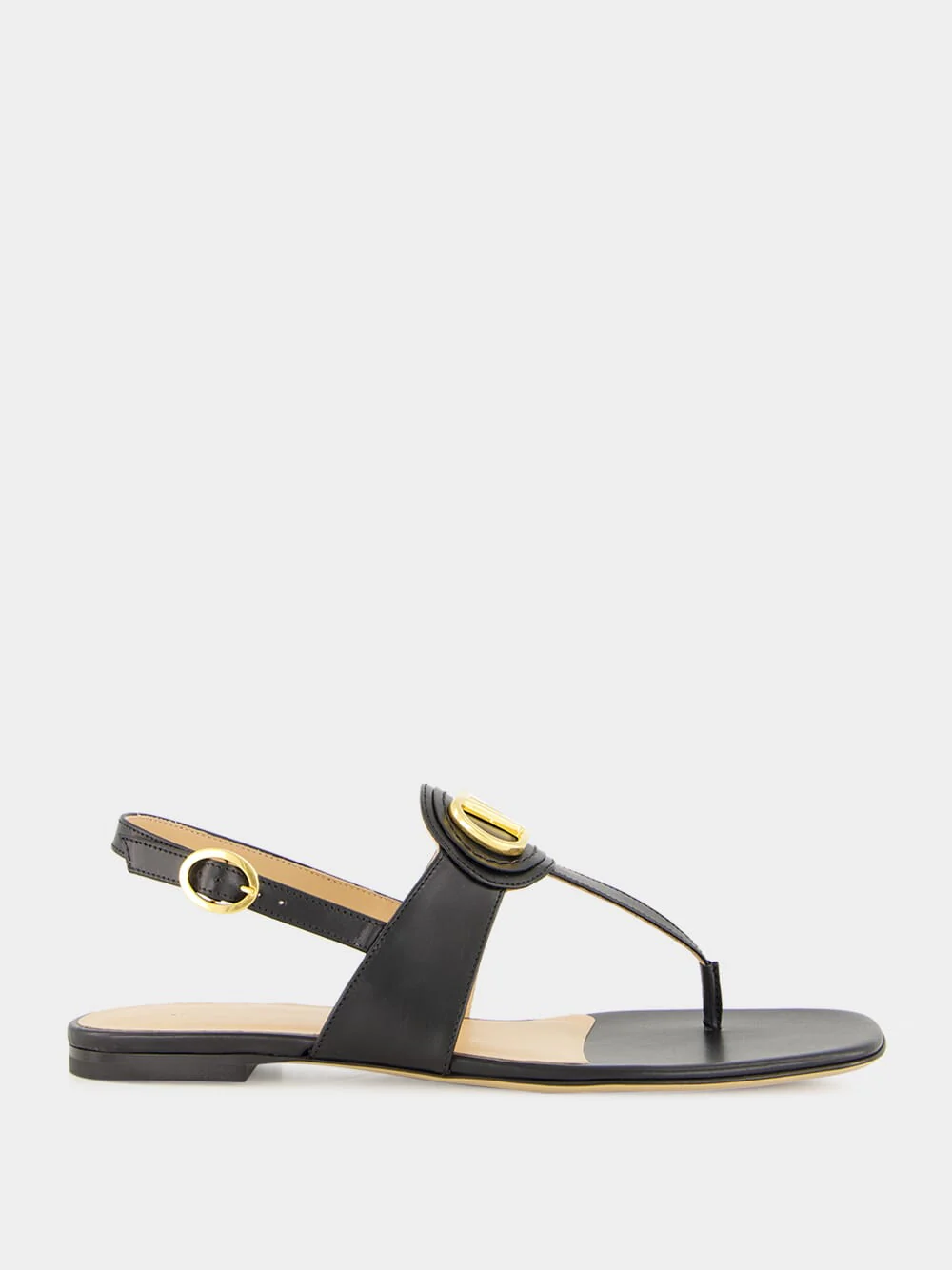 Black Flat Thong Sandals with Vlogo