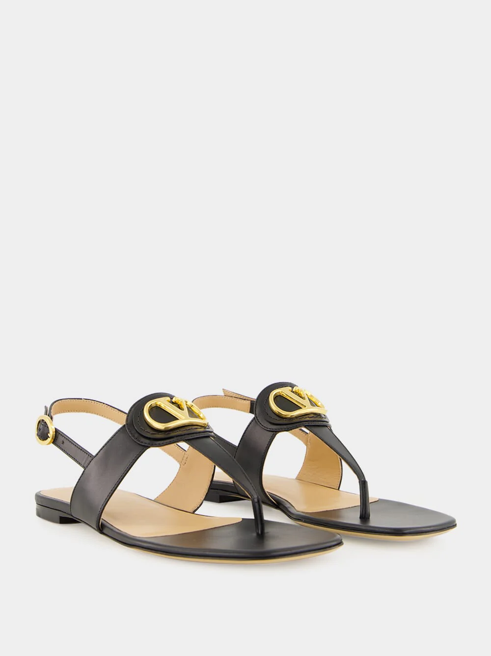 Black Flat Thong Sandals with Vlogo - Image 3
